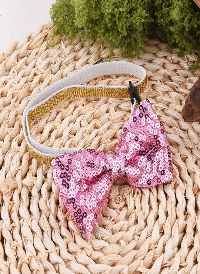 Yreamont Pink Sequin Bow Tie for Pet Cat Dog Bow Ties for Dogs Cats Pets Pink Accessories for Pet Cat Dog Sequin Bowtie for Dogs Cats Adjustable Bow Tie for Dog Cat Sparkly Bowtie for Puppy Kitten - Image 4